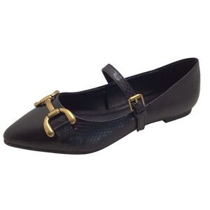 Jessica Carlyle Womens Black Snake Print Pointed Toe Mary Jane Ballet Flats